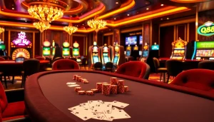 Experience the thrill of qh88 with intense poker action at a stunning casino backdrop.