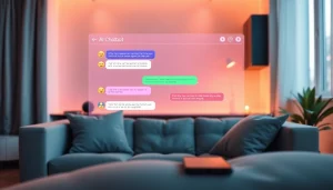 AI sexting in a cozy digital space with a chatbot interface and playful text bubbles.