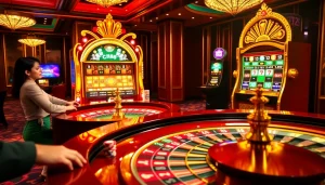 Exciting CM88 casino scene with vibrant roulette and lively players enjoying online gambling.